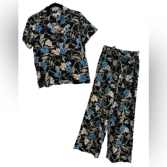 Kensie Jeans Floral Tropical Linen Shirt/Pant Set- Size XS - Picture 1 of 12